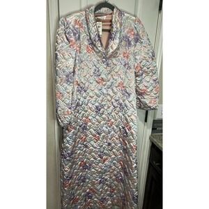 VTG Christian Dior 80s Quilted Pastel House Coat Robe Floral Satin Sz M Lounge
